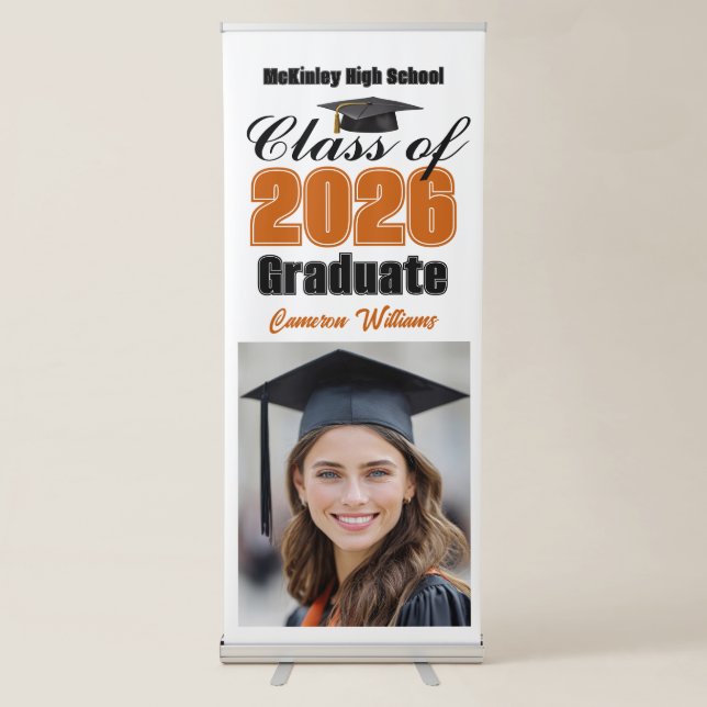 Orange Class of 2026 Graduate Photo Graduation Retractable Banner (Front)