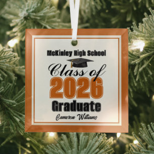 Orange Class of 2026 Graduation Custom Christmas Glass Ornament