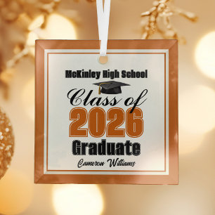 Orange Class of 2026 Graduation Custom Christmas Glass Ornament
