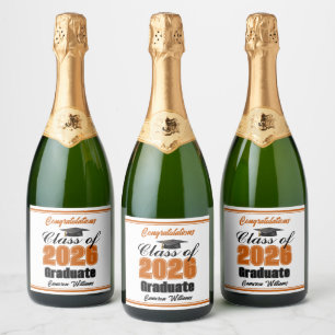 Orange Class of 2026 Graduation Party Custom Sparkling Wine Label