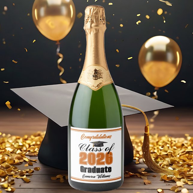 Orange Class of 2026 Graduation Party Custom Sparkling Wine Label (Creator Uploaded)