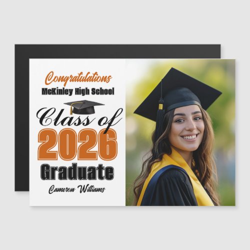 Orange Class of 2026 Graduation Photo Magnet Card