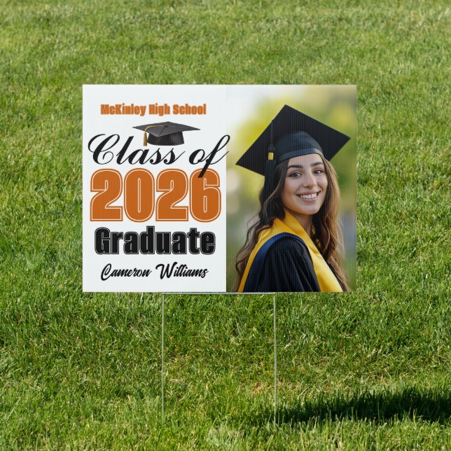 Orange Class of 2026 Graduation Photo Yard Sign (Insitu)