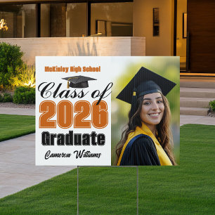 Orange Class of 2026 Graduation Photo Yard Sign