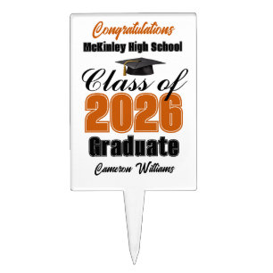 Orange Class of 2026 Photo Graduation Party Cake Topper