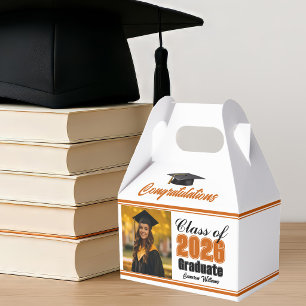 Orange Class of 2026 Photo Graduation Party Favor Boxes