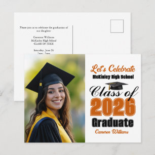 Orange Class of 2026 Photo Graduation Party Invitation Postcard