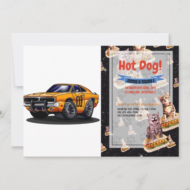 Orange Classic muscle car   - Choose back color Invitation (Front)