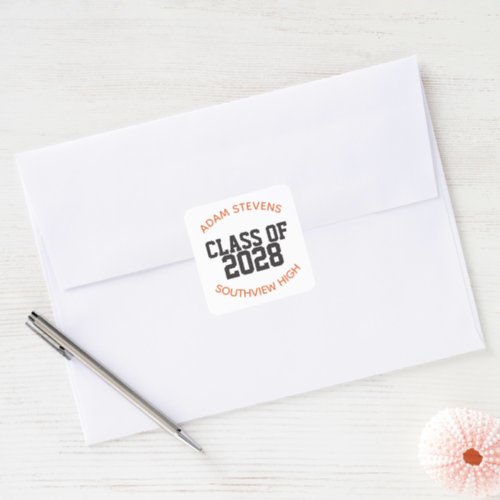 Orange Classic Varsity Graduate Party Favor Square Sticker