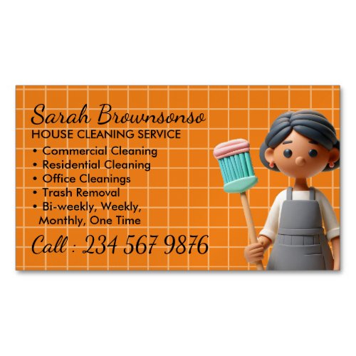 Orange Cleaning Janitorial Lady Tile Washing Business Card Magnet