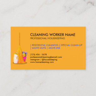 Orange Cleaning Service Housekeeper Janitorial Business Card