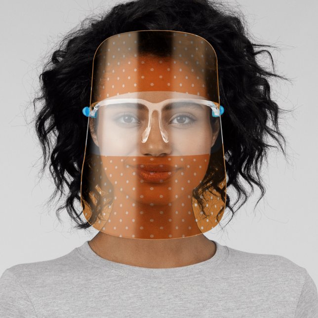 Orange & Clear Small Polka Dot Face Shield (Insitu)