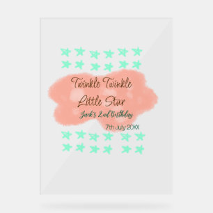 Orange clouds twinkle twinkle little stars green acrylic sign