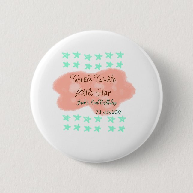 Orange clouds twinkle twinkle little stars green  button (Front)
