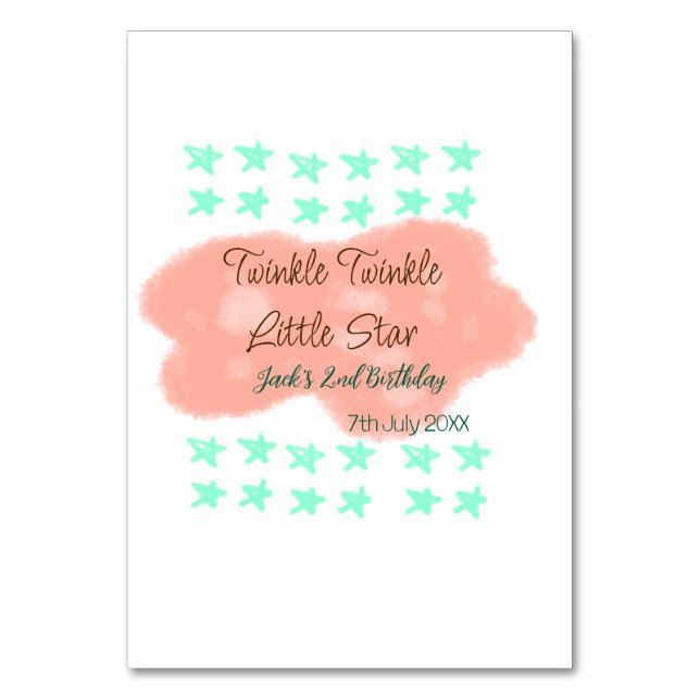 Orange clouds twinkle twinkle little stars green  table number (Front)