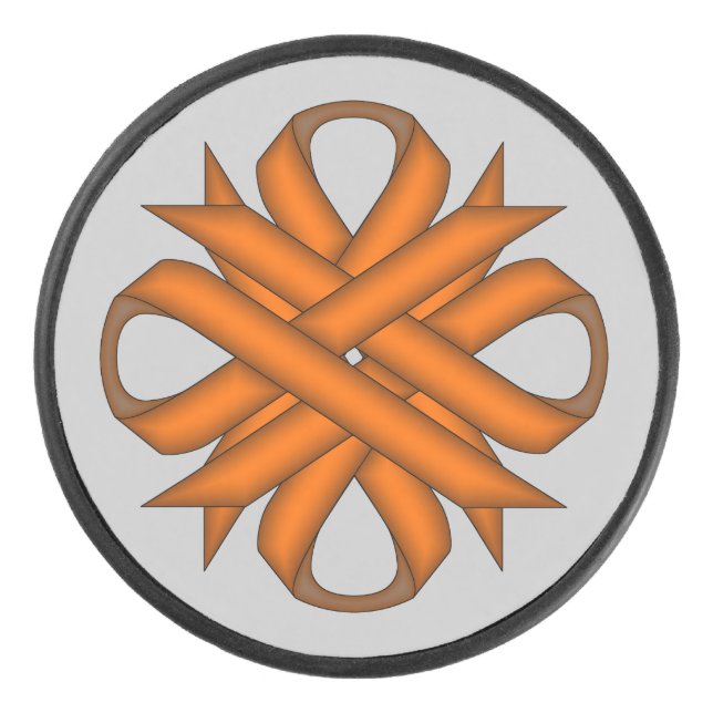Orange Clover Ribbon by Kenneth Yoncich Hockey Puck (Front)