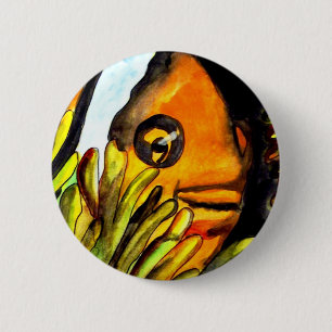 Orange Clown Fish watercolor original art painting Button