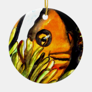 Orange Clown Fish watercolor original art painting Ceramic Ornament