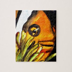Orange Clown Fish watercolor original art painting Jigsaw Puzzle