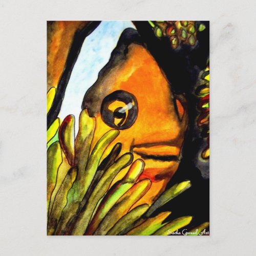 Orange Clown Fish watercolor original art painting Postcard