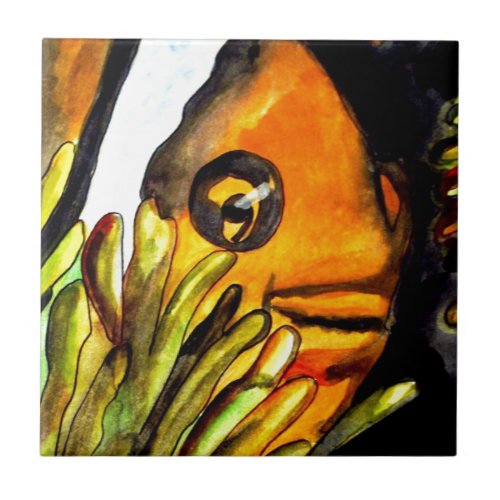 Orange Clown Fish watercolor original art painting Tile
