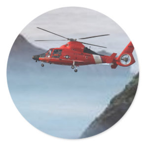 Orange Coast Guard Helicopter Classic Round Sticker