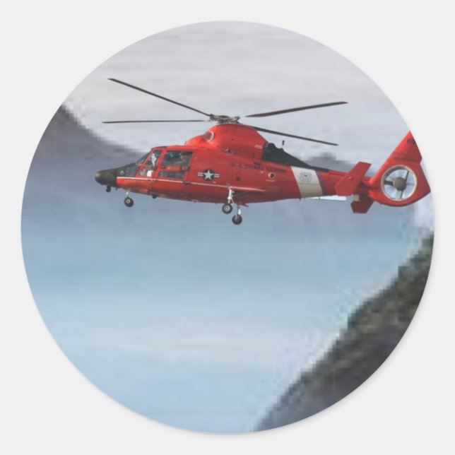 Orange Coast Guard Helicopter Classic Round Sticker (Front)