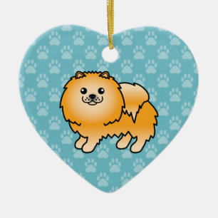 Orange Coat Pomeranian Cartoon Illustration Ceramic Ornament