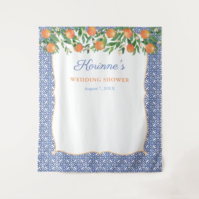 Orange Cobalt Blue Wedding Shower Photo Backdrop (Front)