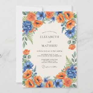 Orange Cobalt Poppy Wedding Invitation
