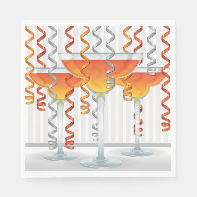 Orange cocktail and ribbon paper napkins (Front)