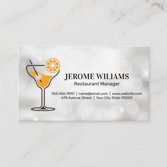 Orange Cocktail Drink | Restaurant Business Card (Front)