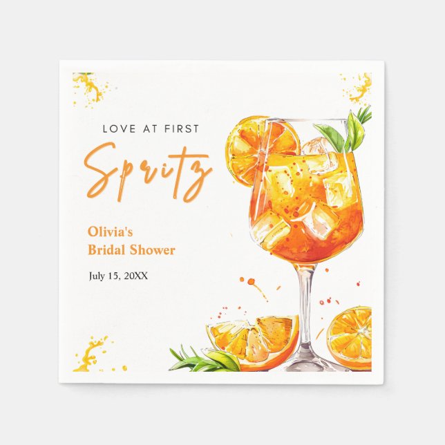 Orange Cocktail Love at First Spritz Bridal Shower Napkins (Front)