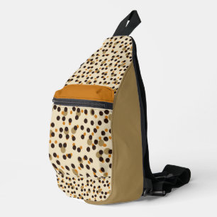 orange, coffee bean and beige polka dots sling bag