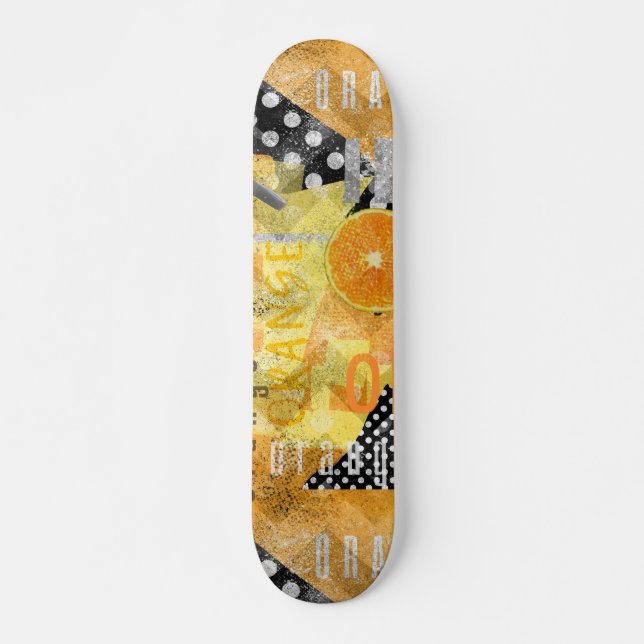 Orange collage modern art skateboard (Front)