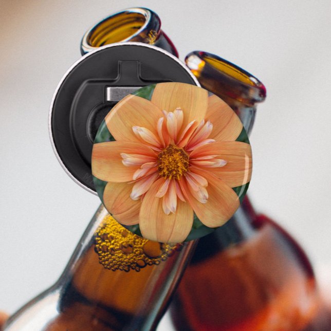 Orange Collarette Dahlia Floral Bottle Opener (In Situ)