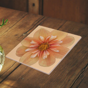 Orange Collarette Dahlia Floral Ceramic Tile