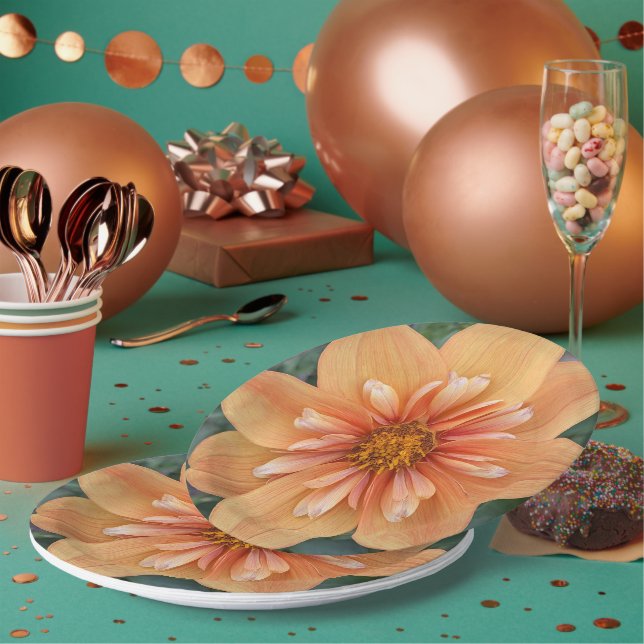Orange Collarette Dahlia Floral Paper Plates (Multi)