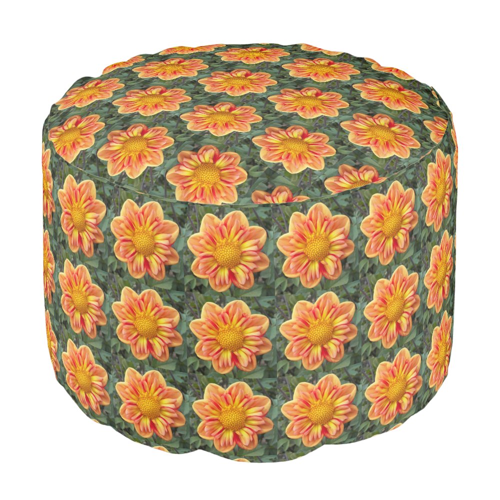 Collarette Pattern Orange Collarette Dahlia Floral Pattern Pouf sold by Protrusion Rona ...