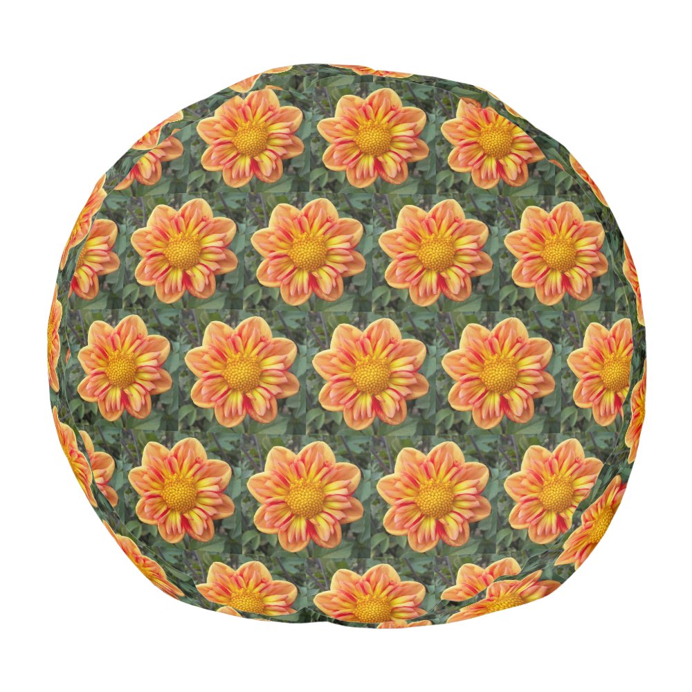 Collarette Pattern Orange Collarette Dahlia Floral Pattern Pouf sold by Protrusion Rona ...