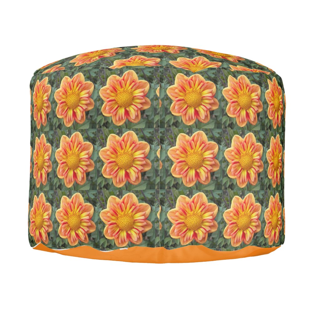 Collarette Pattern Orange Collarette Dahlia Floral Pattern Pouf sold by Protrusion Rona ...
