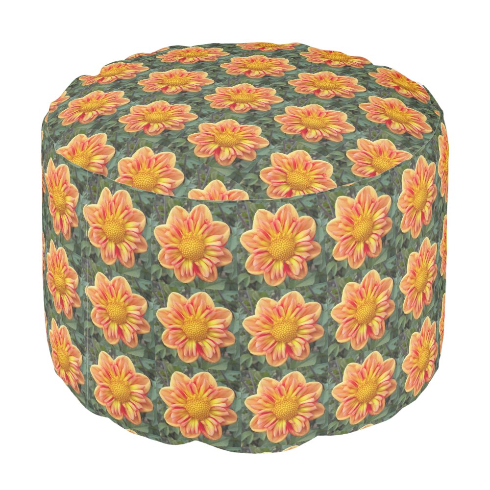 Collarette Pattern Orange Collarette Dahlia Floral Pattern Pouf sold by Protrusion Rona ...
