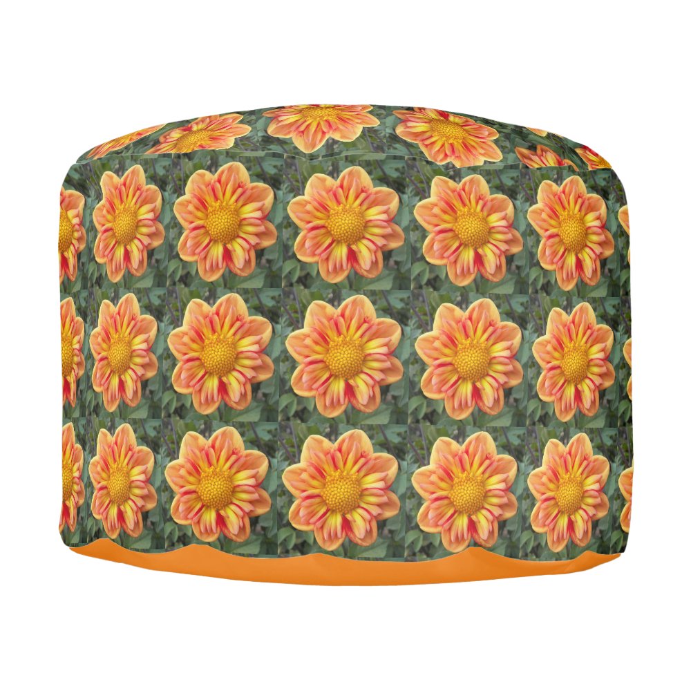 Collarette Pattern Orange Collarette Dahlia Floral Pattern Pouf sold by Protrusion Rona ...