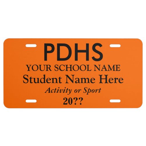 Orange College or High School Student License Plate