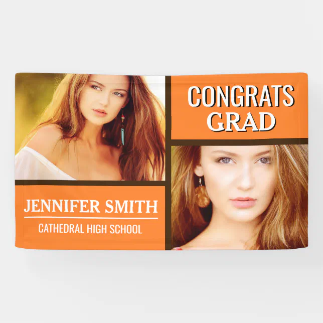 Orange Color Block Modern Photo Graduation Party Banner | Zazzle