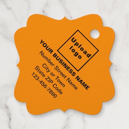 Orange Color Business Brand on Fancy Square Foil Favor Tags