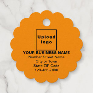 Orange Color Business Brand on Scalloped Round Foil Favor Tags