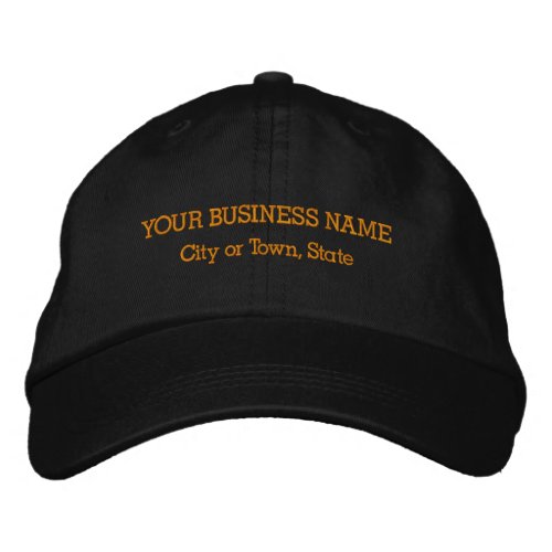 Orange Color Business Name on Adjustable Black Embroidered Baseball Cap