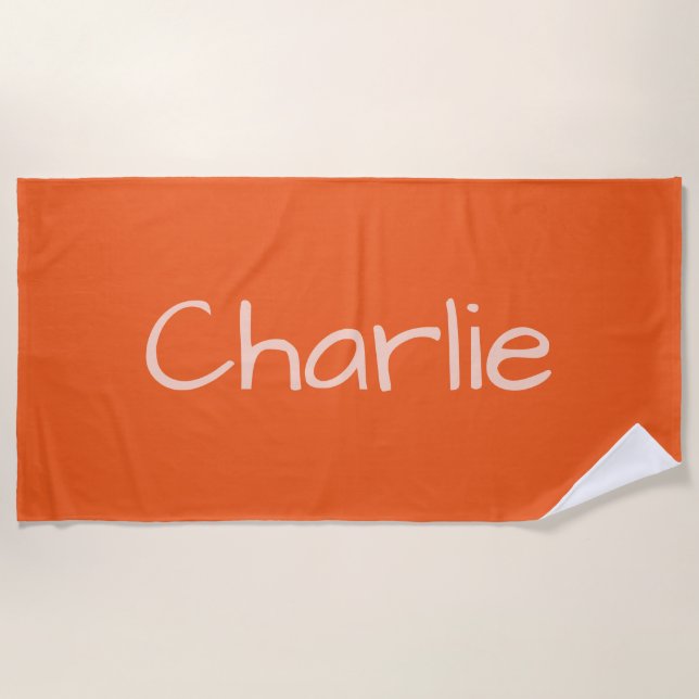 Orange Color Custom Name beach towel (Front)