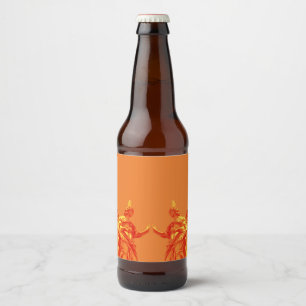 Orange color digital art with sculptures beer bottle label
